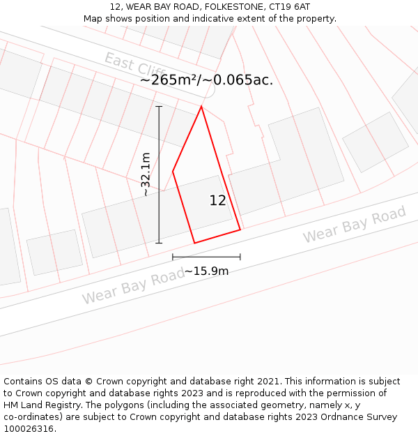 12, WEAR BAY ROAD, FOLKESTONE, CT19 6AT: Plot and title map