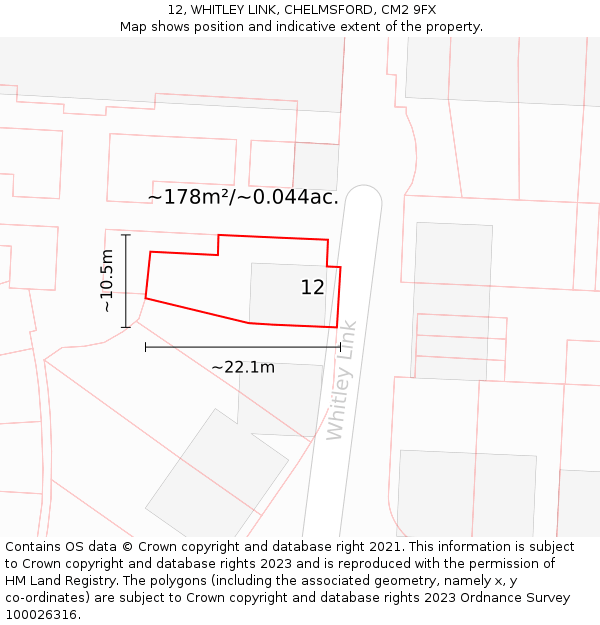 12, WHITLEY LINK, CHELMSFORD, CM2 9FX: Plot and title map