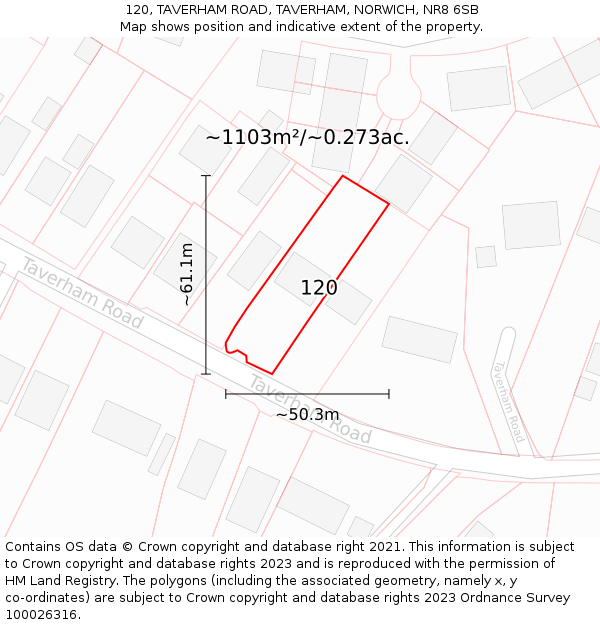 120, TAVERHAM ROAD, TAVERHAM, NORWICH, NR8 6SB: Plot and title map