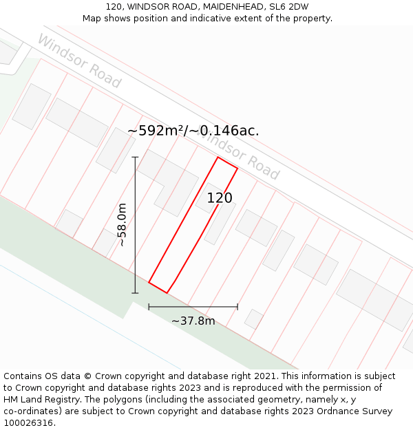 120, WINDSOR ROAD, MAIDENHEAD, SL6 2DW: Plot and title map