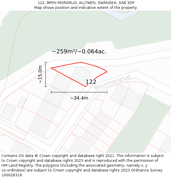 122, BRYN MORGRUG, ALLTWEN, SWANSEA, SA8 3DP: Plot and title map