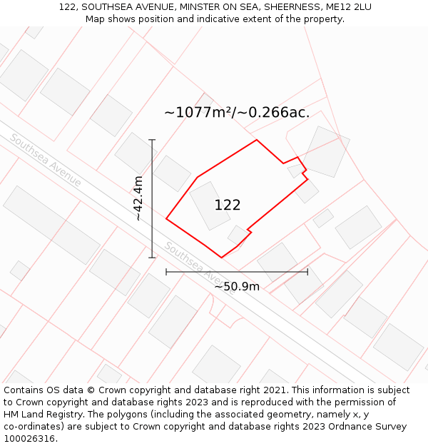 122, SOUTHSEA AVENUE, MINSTER ON SEA, SHEERNESS, ME12 2LU: Plot and title map