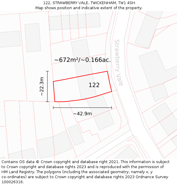 122, STRAWBERRY VALE, TWICKENHAM, TW1 4SH: Plot and title map