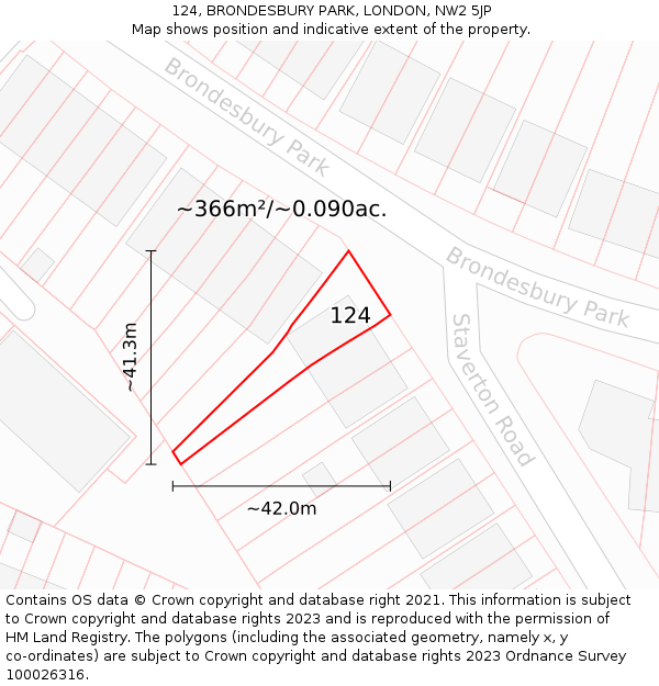 124, BRONDESBURY PARK, LONDON, NW2 5JP: Plot and title map