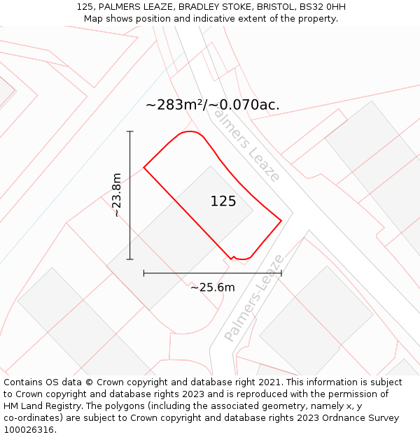 125, PALMERS LEAZE, BRADLEY STOKE, BRISTOL, BS32 0HH: Plot and title map