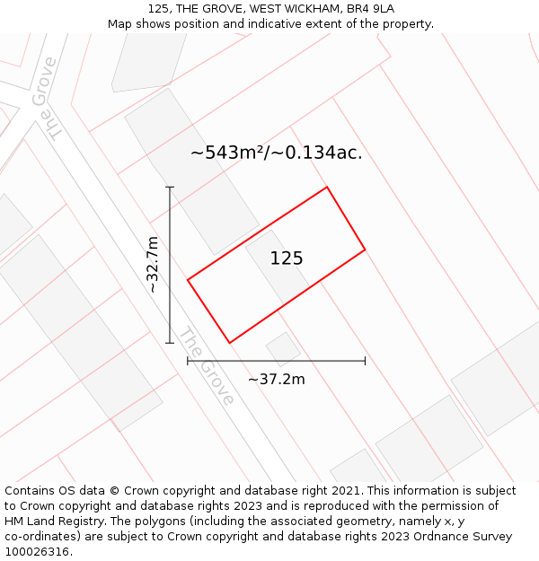 125, THE GROVE, WEST WICKHAM, BR4 9LA: Plot and title map