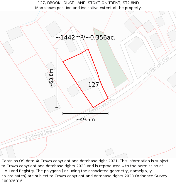 127, BROOKHOUSE LANE, STOKE-ON-TRENT, ST2 8ND: Plot and title map