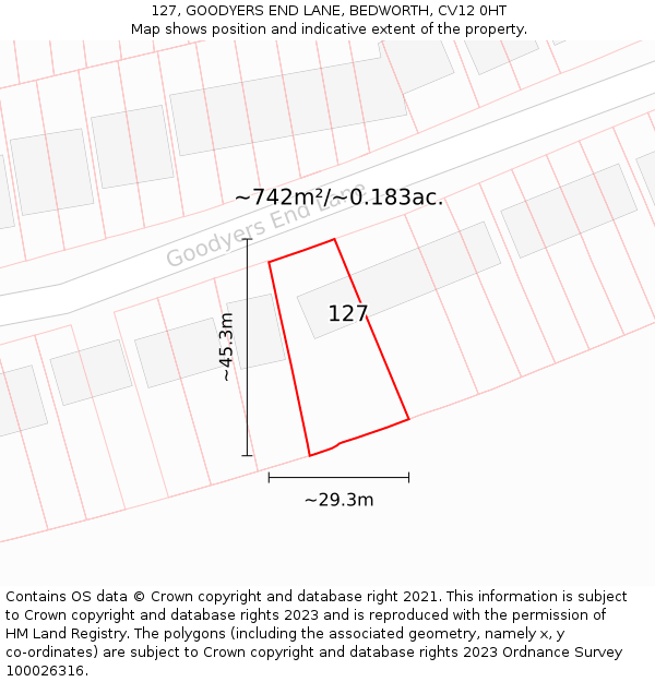 127, GOODYERS END LANE, BEDWORTH, CV12 0HT: Plot and title map