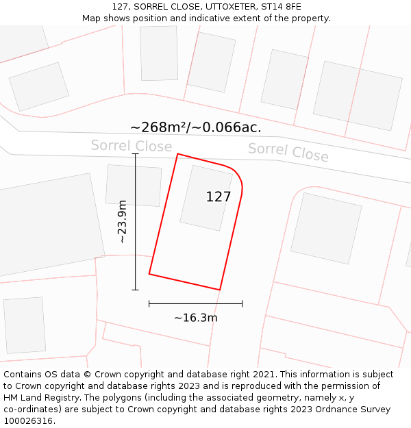 127, SORREL CLOSE, UTTOXETER, ST14 8FE: Plot and title map