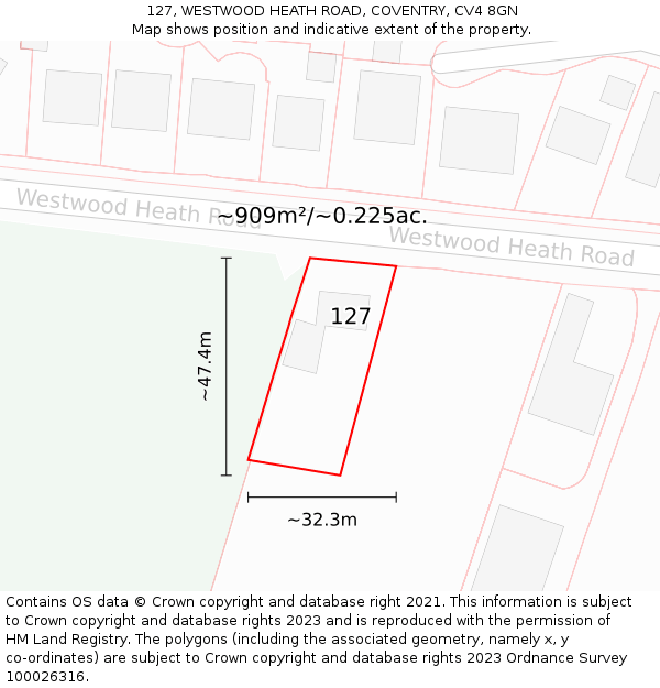 127, WESTWOOD HEATH ROAD, COVENTRY, CV4 8GN: Plot and title map