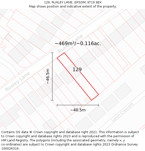 129, RUXLEY LANE, EPSOM, KT19 9EX: Plot and title map