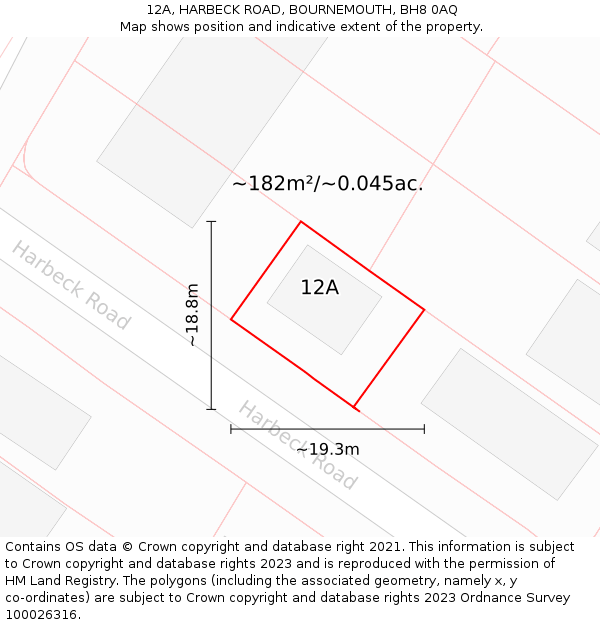 12A, HARBECK ROAD, BOURNEMOUTH, BH8 0AQ: Plot and title map