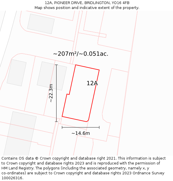 12A, PIONEER DRIVE, BRIDLINGTON, YO16 4FB: Plot and title map