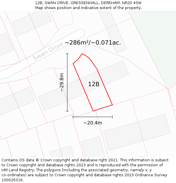 12B, SWAN DRIVE, GRESSENHALL, DEREHAM, NR20 4SW: Plot and title map