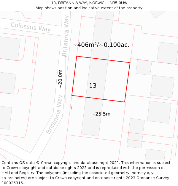 13, BRITANNIA WAY, NORWICH, NR5 0UW: Plot and title map