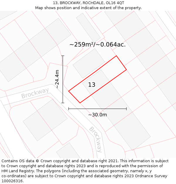 13, BROCKWAY, ROCHDALE, OL16 4QT: Plot and title map