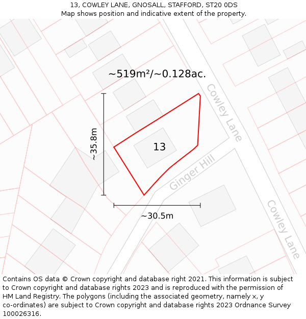 13, COWLEY LANE, GNOSALL, STAFFORD, ST20 0DS: Plot and title map