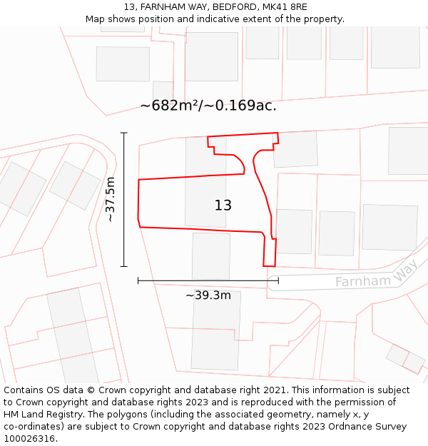 13, FARNHAM WAY, BEDFORD, MK41 8RE: Plot and title map