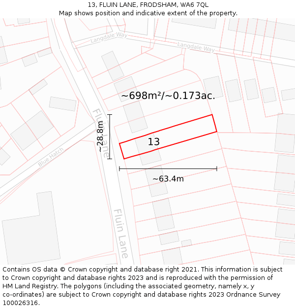 13, FLUIN LANE, FRODSHAM, WA6 7QL: Plot and title map