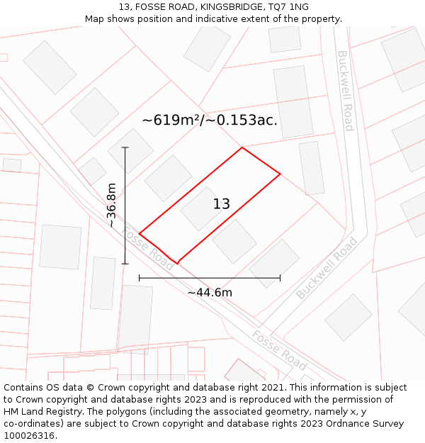 13, FOSSE ROAD, KINGSBRIDGE, TQ7 1NG: Plot and title map