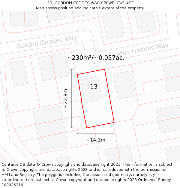 13, GORDON GEDDES WAY, CREWE, CW1 4SE: Plot and title map