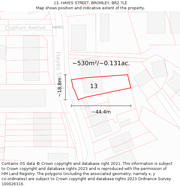 13, HAYES STREET, BROMLEY, BR2 7LE: Plot and title map