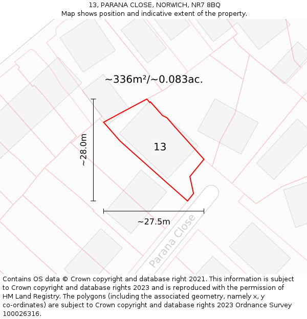 13, PARANA CLOSE, NORWICH, NR7 8BQ: Plot and title map