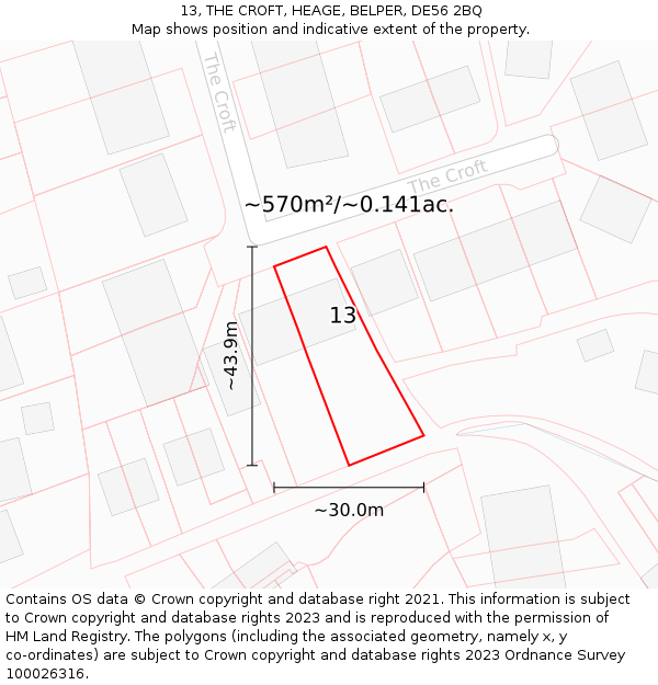 13, THE CROFT, HEAGE, BELPER, DE56 2BQ: Plot and title map