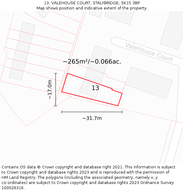 13, VALEHOUSE COURT, STALYBRIDGE, SK15 3BP: Plot and title map