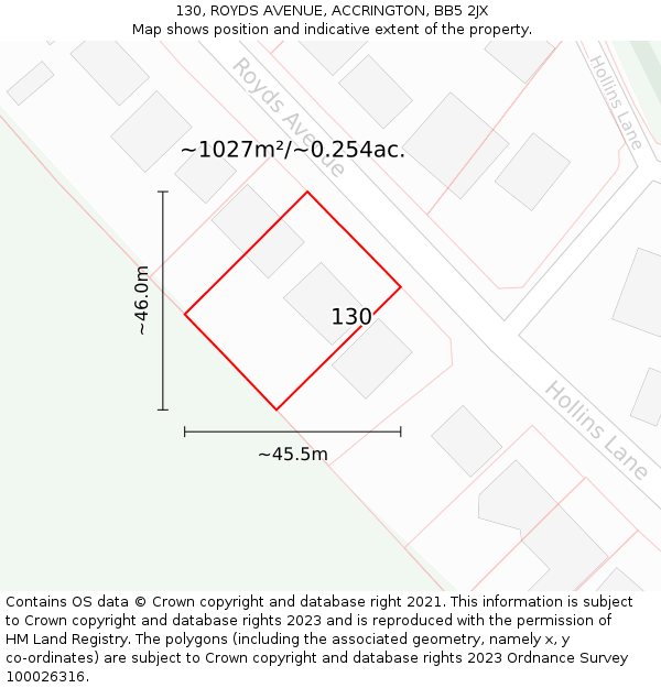 130, ROYDS AVENUE, ACCRINGTON, BB5 2JX: Plot and title map