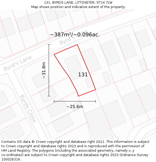 131, BYRDS LANE, UTTOXETER, ST14 7LW: Plot and title map