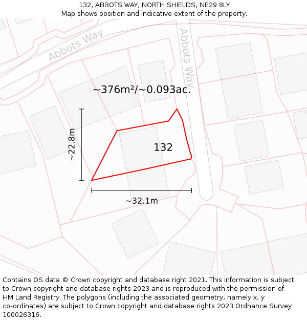 132, ABBOTS WAY, NORTH SHIELDS, NE29 8LY: Plot and title map