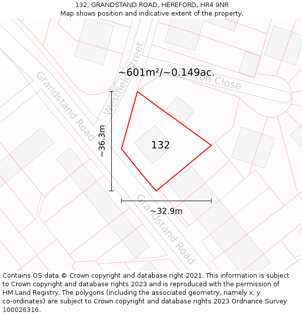 132, GRANDSTAND ROAD, HEREFORD, HR4 9NR: Plot and title map