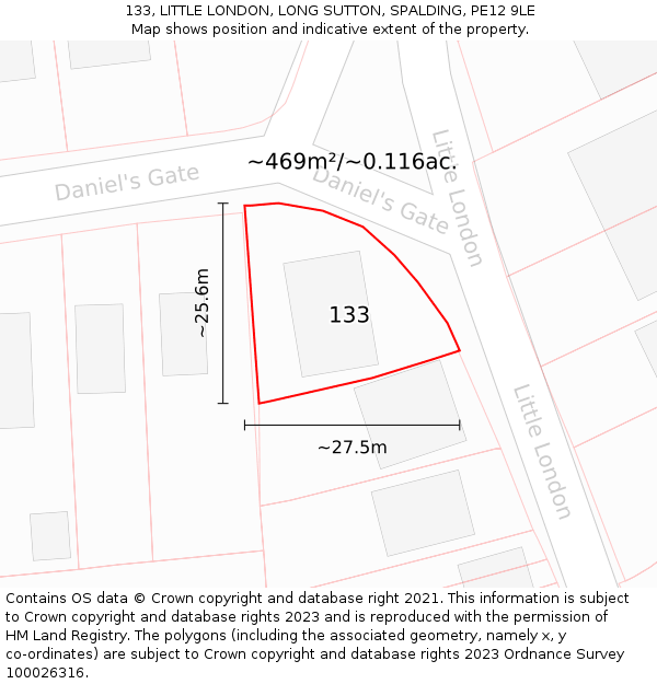 133, LITTLE LONDON, LONG SUTTON, SPALDING, PE12 9LE: Plot and title map