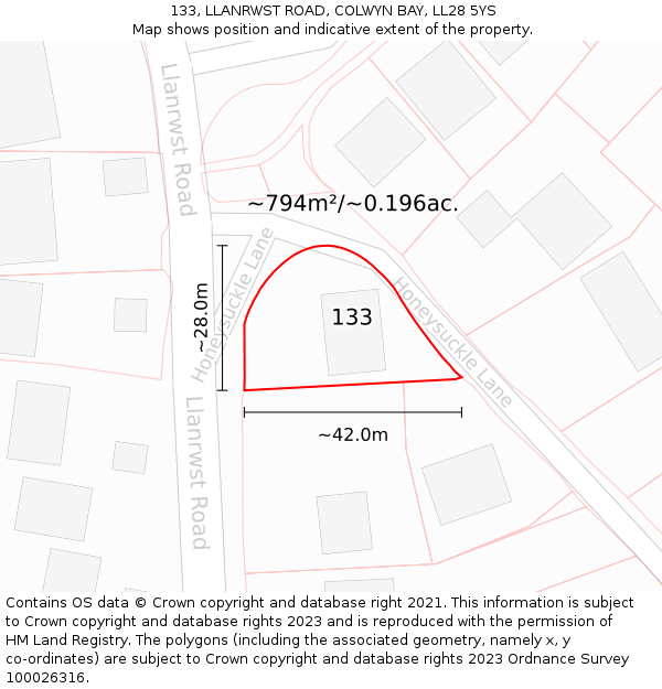 133, LLANRWST ROAD, COLWYN BAY, LL28 5YS: Plot and title map