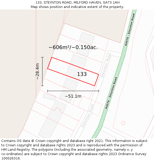 133, STEYNTON ROAD, MILFORD HAVEN, SA73 1AH: Plot and title map