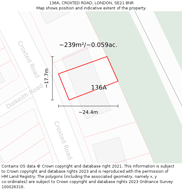 136A, CROXTED ROAD, LONDON, SE21 8NR: Plot and title map