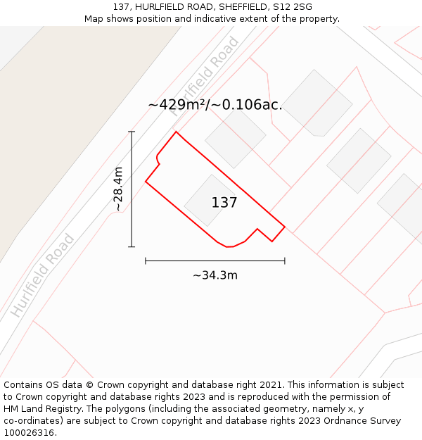 137, HURLFIELD ROAD, SHEFFIELD, S12 2SG: Plot and title map