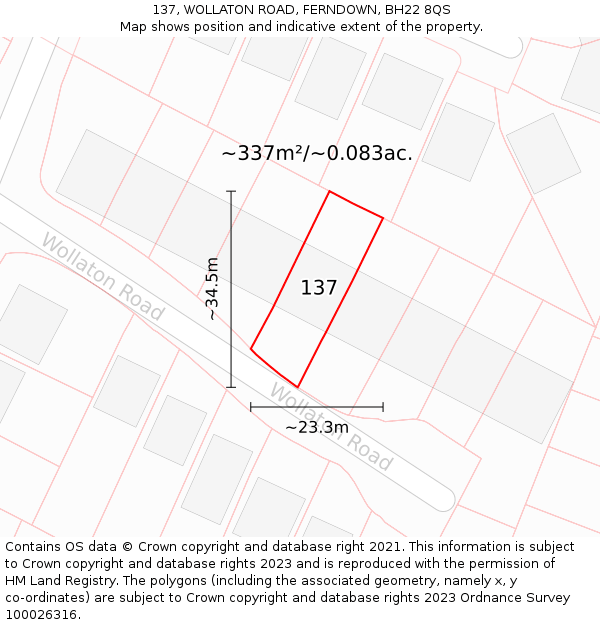 137, WOLLATON ROAD, FERNDOWN, BH22 8QS: Plot and title map