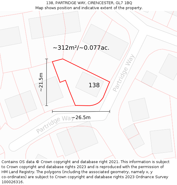 138, PARTRIDGE WAY, CIRENCESTER, GL7 1BQ: Plot and title map