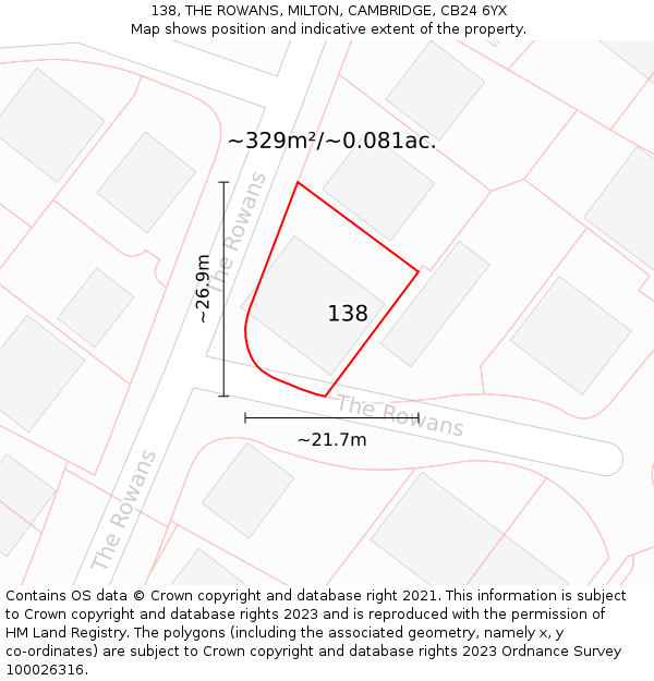 138, THE ROWANS, MILTON, CAMBRIDGE, CB24 6YX: Plot and title map