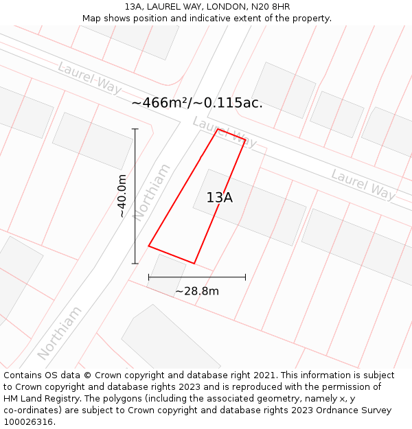 13A, LAUREL WAY, LONDON, N20 8HR: Plot and title map