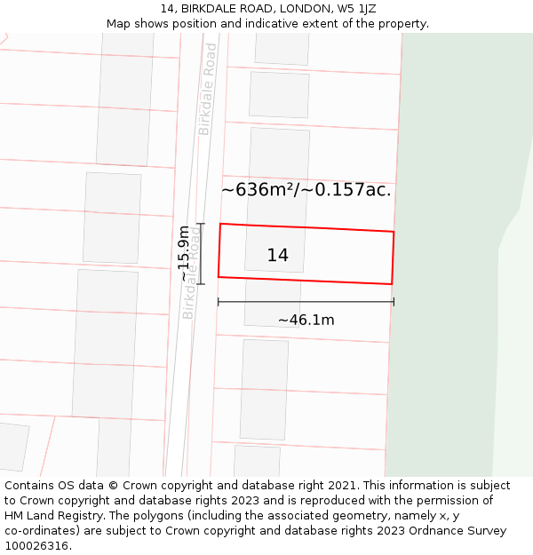 14, BIRKDALE ROAD, LONDON, W5 1JZ: Plot and title map