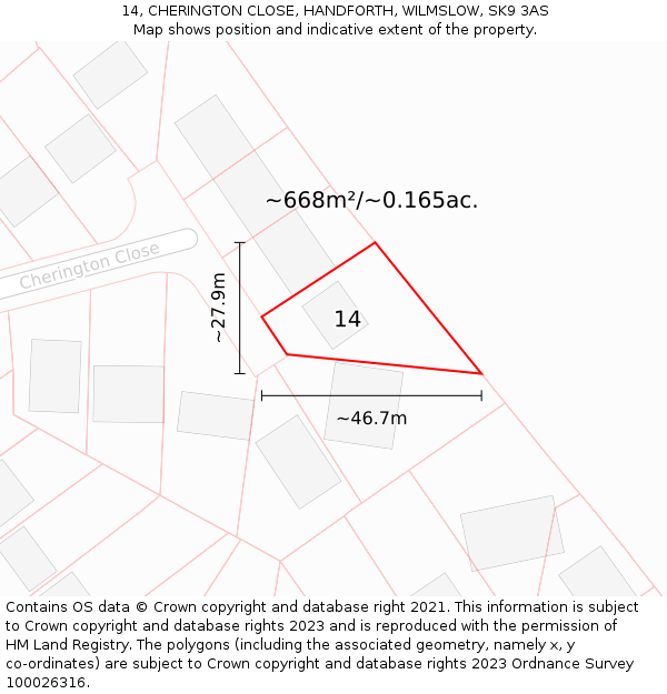 14, CHERINGTON CLOSE, HANDFORTH, WILMSLOW, SK9 3AS: Plot and title map