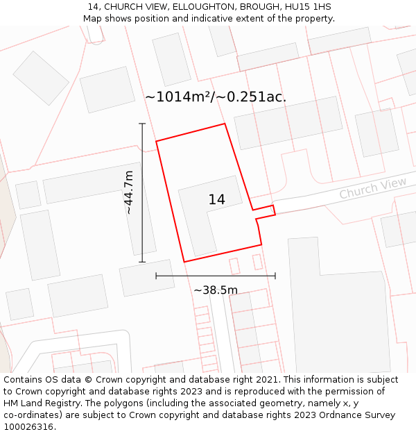 14, CHURCH VIEW, ELLOUGHTON, BROUGH, HU15 1HS: Plot and title map