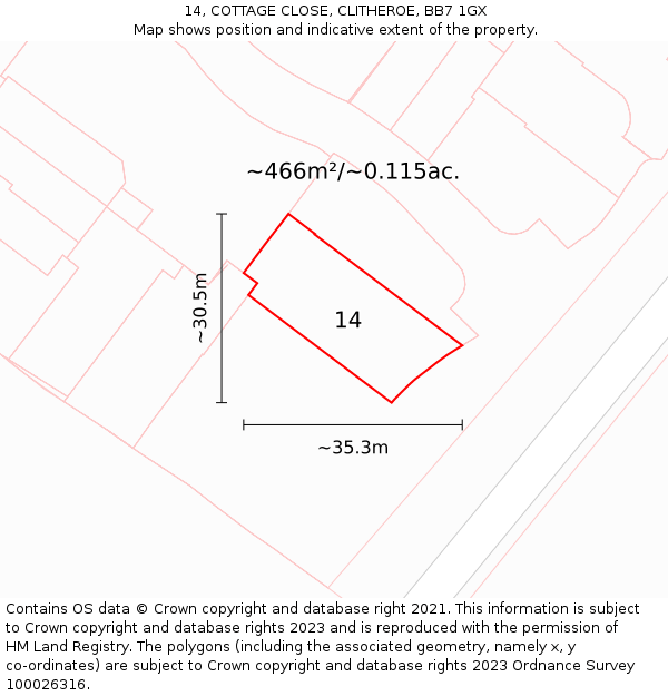 14, COTTAGE CLOSE, CLITHEROE, BB7 1GX: Plot and title map