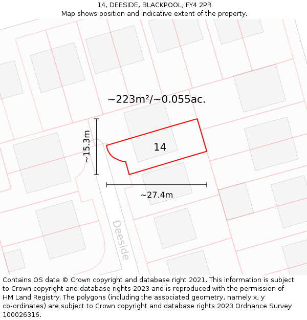 14, DEESIDE, BLACKPOOL, FY4 2PR: Plot and title map