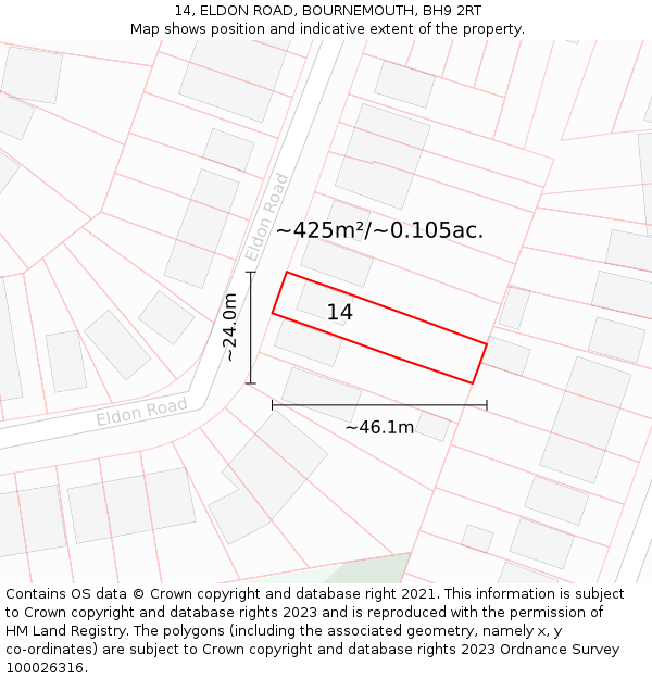 14, ELDON ROAD, BOURNEMOUTH, BH9 2RT: Plot and title map