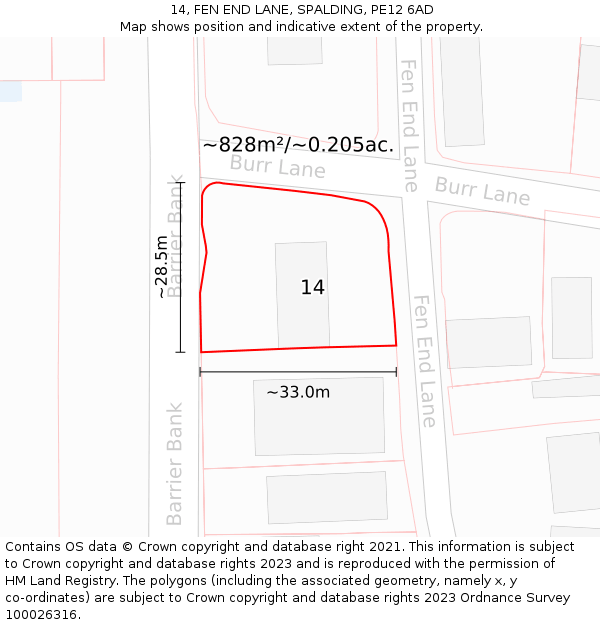 14, FEN END LANE, SPALDING, PE12 6AD: Plot and title map