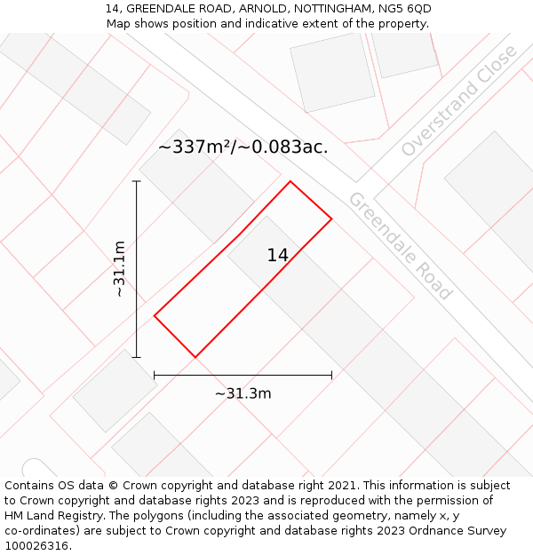 14, GREENDALE ROAD, ARNOLD, NOTTINGHAM, NG5 6QD: Plot and title map